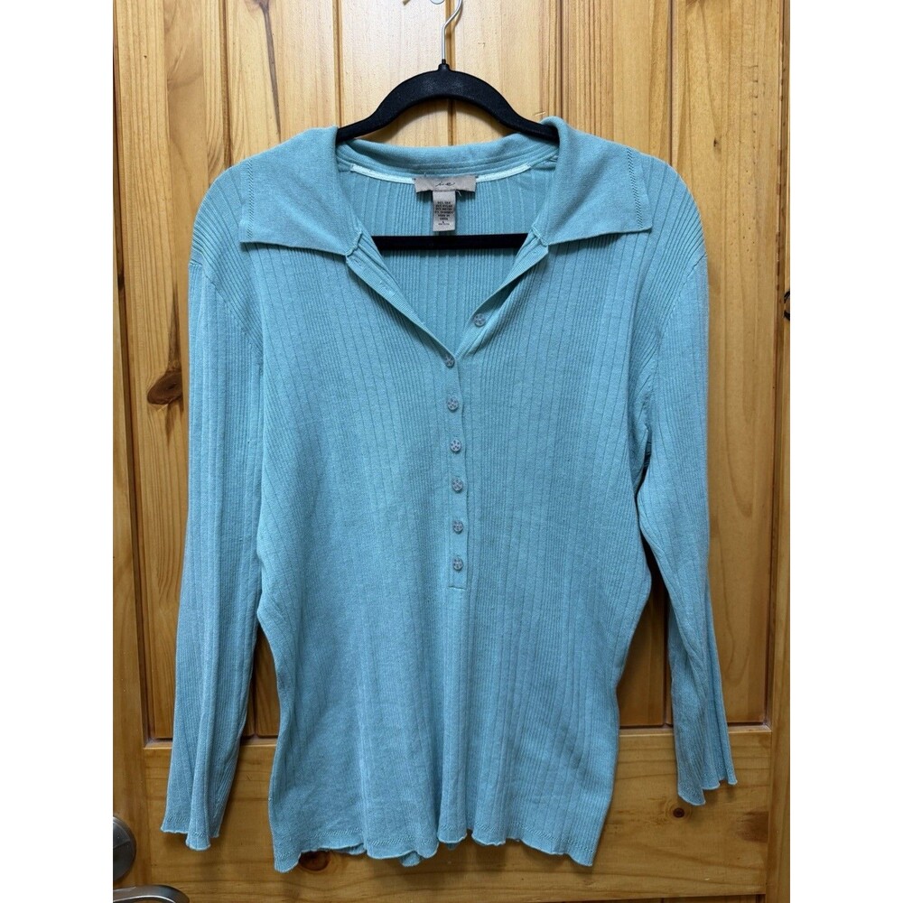i.e. Vintage Fitted Henley Top Silk Blend minimalist 90s Henley Long Sleeve Sz L